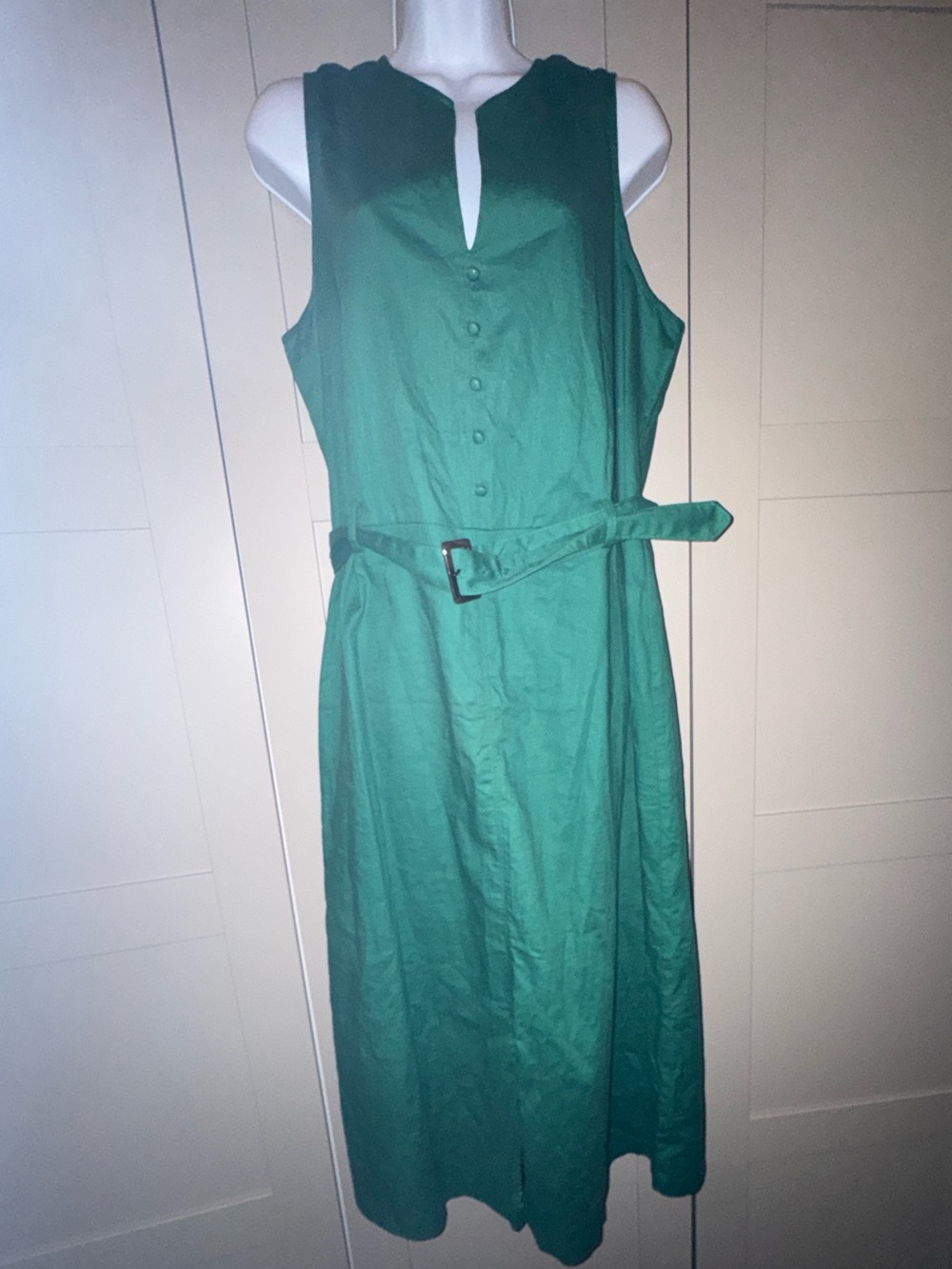 Banana Republic Emerald Green Sleeveless Belted Midi Dress